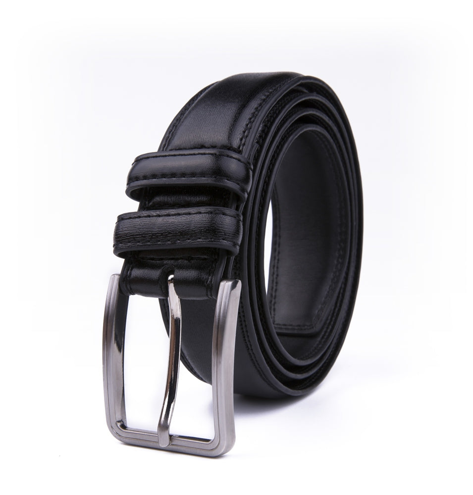Double-Stitch Embossed Double Leather Loops Single Prong Buckle Men's Belt Secondary image