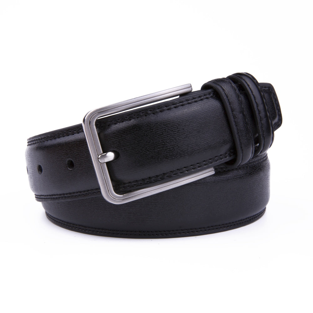 Double-Stitch Embossed Double Leather Loops Single Prong Buckle Men's Belt