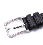 Double-Stitch Embossed Double Leather Loops Single Prong Buckle Men's Belt