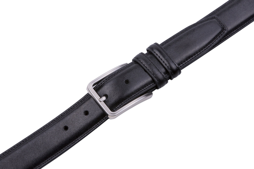 Double-Stitch Embossed Double Leather Loops Single Prong Buckle Men's Belt