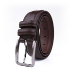 Double-Stitch Embossed Double Leather Loops Single Prong Buckle Men's Belt