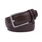 Double-Stitch Embossed Double Leather Loops Single Prong Buckle Men's Belt