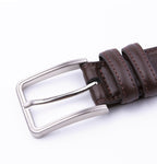 Double-Stitch Embossed Double Leather Loops Single Prong Buckle Men's Belt
