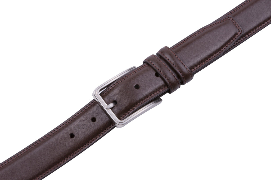 Double-Stitch Embossed Double Leather Loops Single Prong Buckle Men's Belt