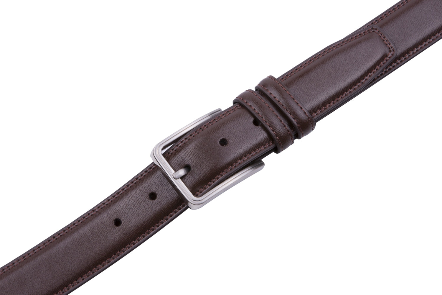 Double-Stitch Embossed Double Leather Loops Single Prong Buckle Men's Belt