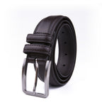 Double-Stitch Embossed Double Leather Loops Single Prong Buckle Men's Belt
