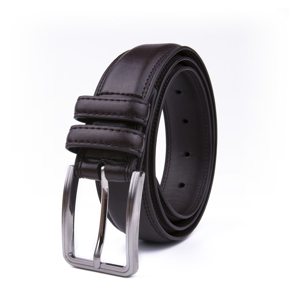 Double-Stitch Embossed Double Leather Loops Single Prong Buckle Men's Belt