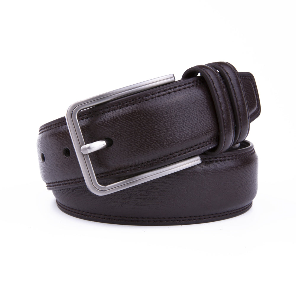 Double-Stitch Embossed Double Leather Loops Single Prong Buckle Men's Belt