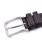 Double-Stitch Embossed Double Leather Loops Single Prong Buckle Men's Belt