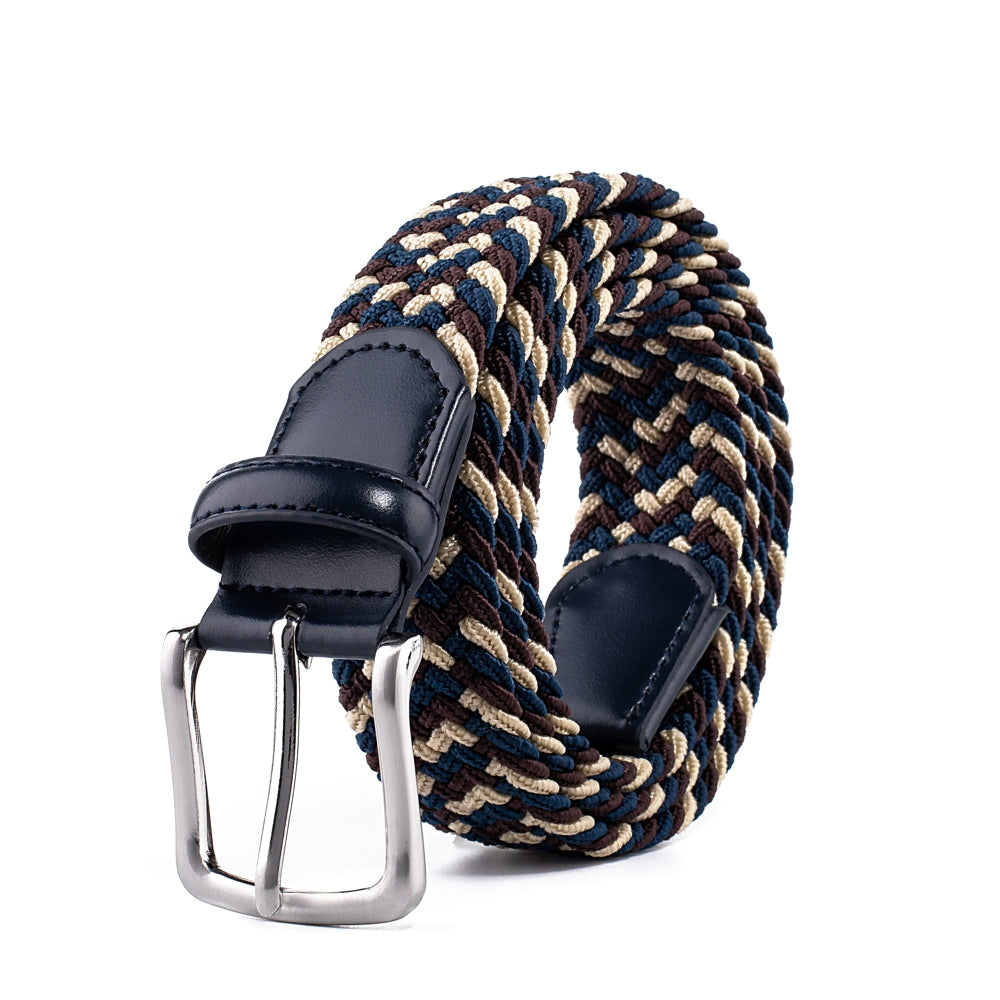 Stretch Woven Belt – Elastic Casual Belt with Leather Trim (B) Secondary image
