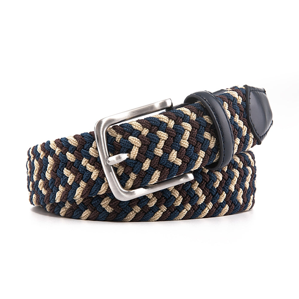 Stretch Woven Belt – Elastic Casual Belt with Leather Trim (B) Main image