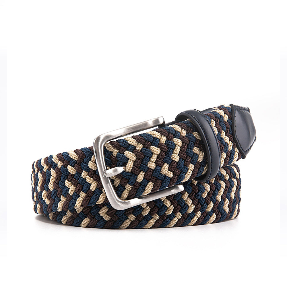 Stretch Woven Belt – Elastic Casual Belt with Leather Trim (B)
