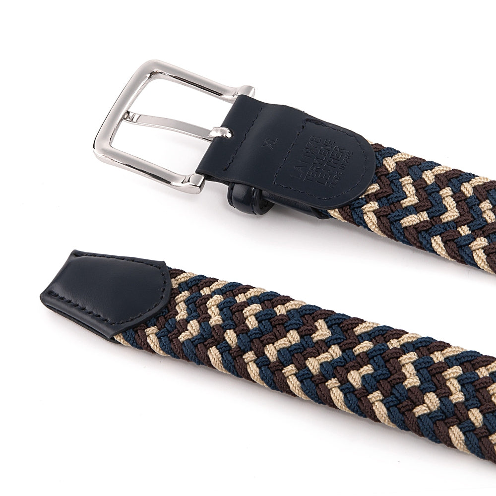 Stretch Woven Belt – Elastic Casual Belt with Leather Trim (B)