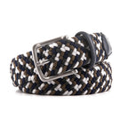 Stretch Woven Belt – Elastic Casual Belt with Leather Trim (B)