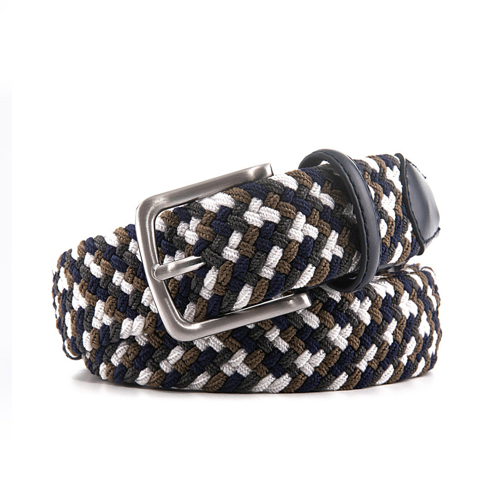 Stretch Woven Belt – Elastic Casual Belt with Leather Trim (B)