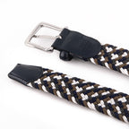 Stretch Woven Belt – Elastic Casual Belt with Leather Trim (B)