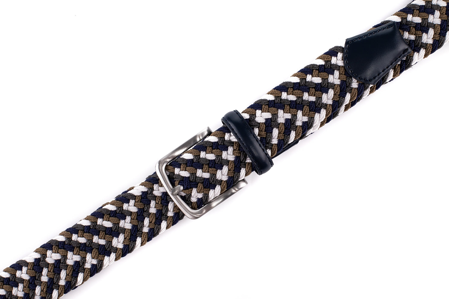 Stretch Woven Belt – Elastic Casual Belt with Leather Trim (B)