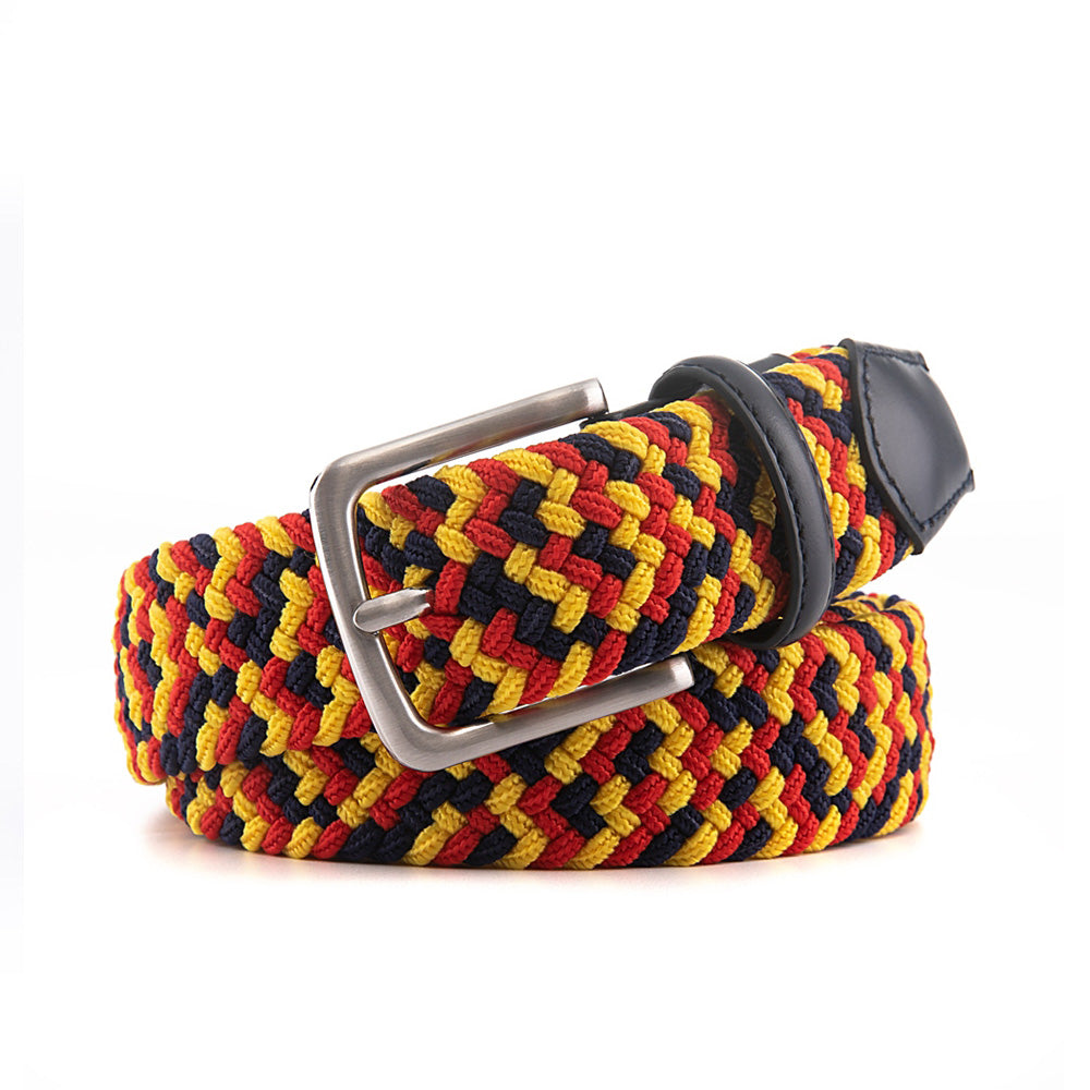 Stretch Woven Belt – Elastic Casual Belt with Leather Trim (B)