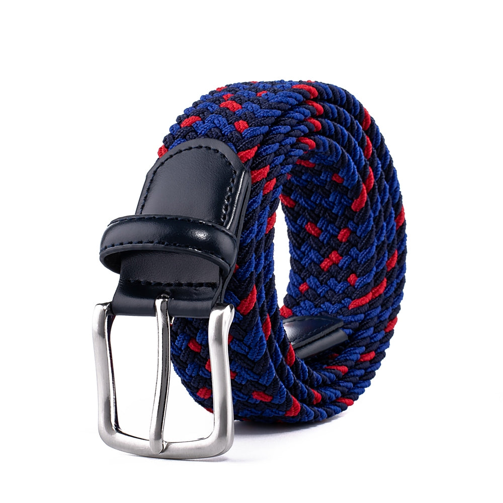 Stretch Woven Belt – Elastic Casual Belt with Leather Trim (B)