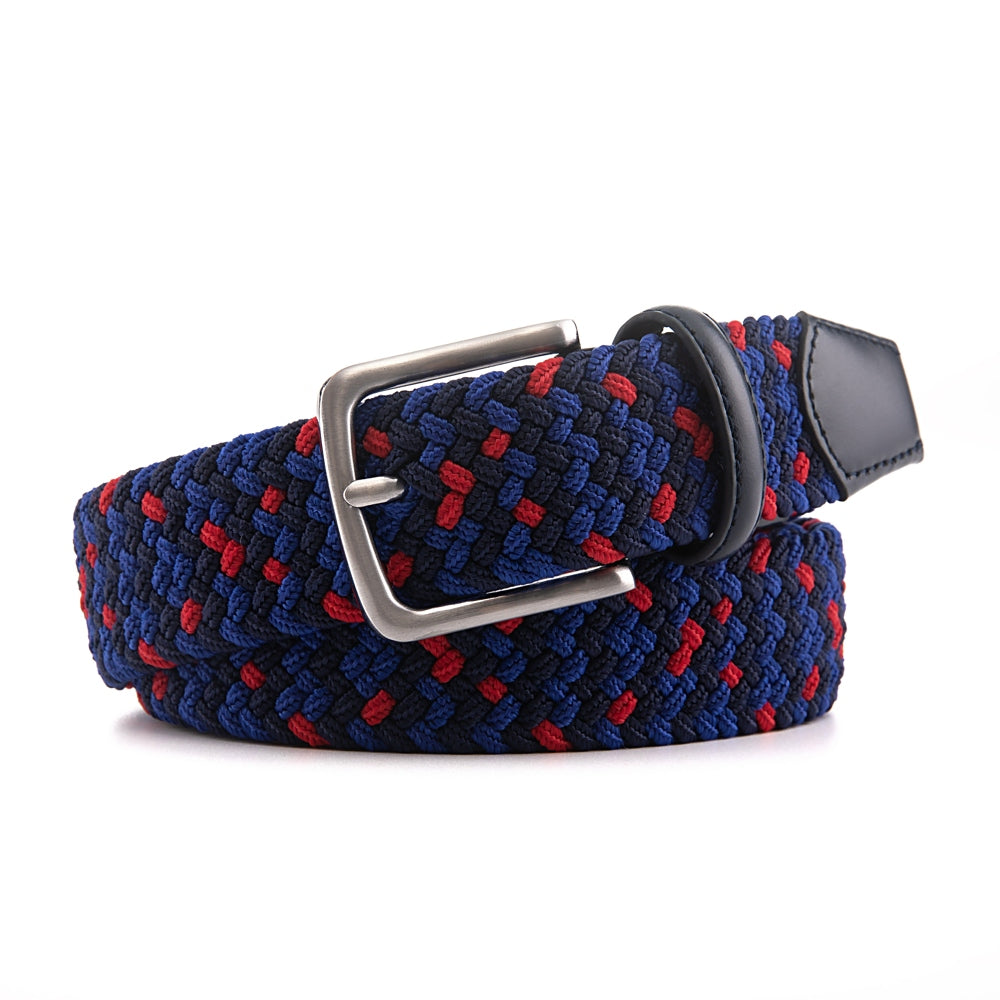 Stretch Woven Belt – Elastic Casual Belt with Leather Trim (B)