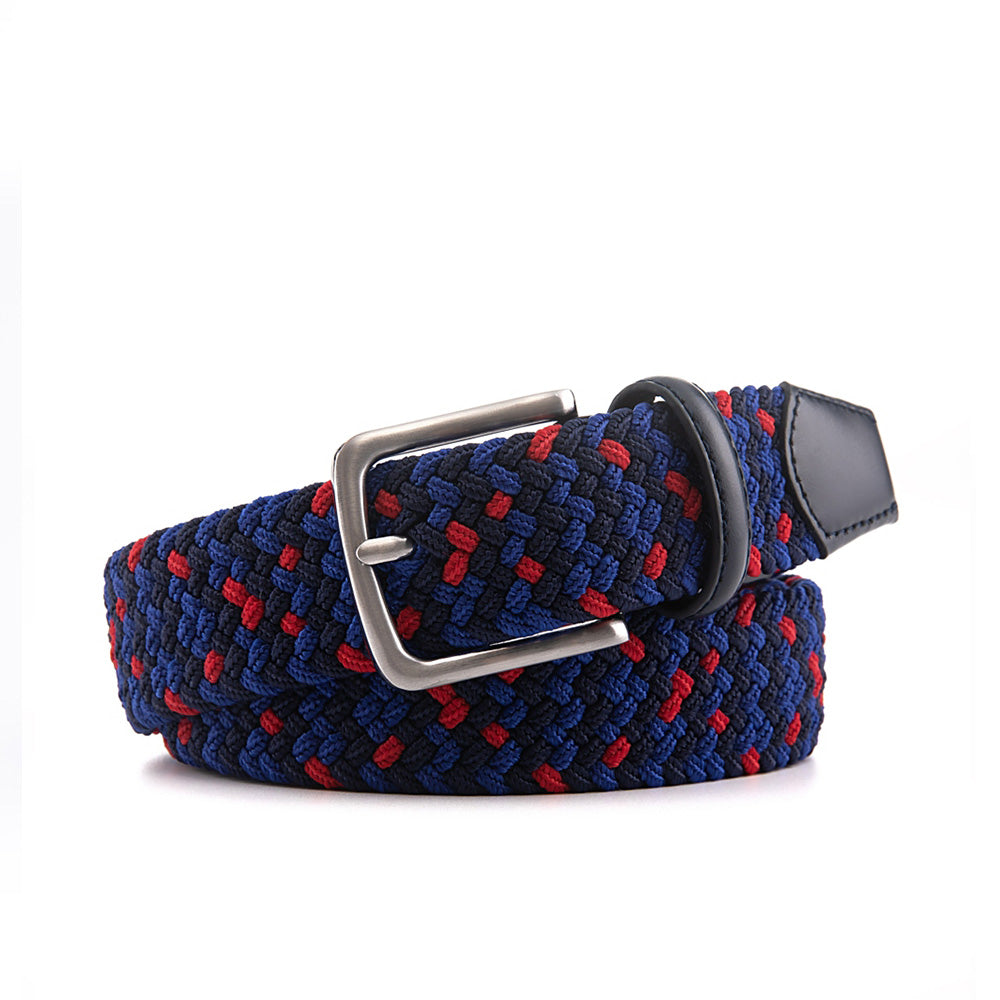 Stretch Woven Belt – Elastic Casual Belt with Leather Trim (B)