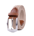 Woven Elastic Leather Trim Single Prong Buckle Men's Belt LA1197