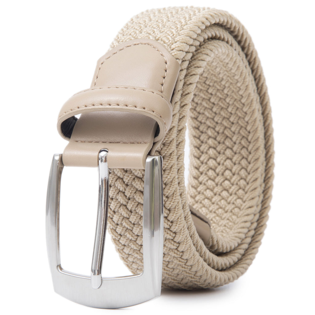 Stretch Woven Belt – Elastic Casual Belt with Leather Trim