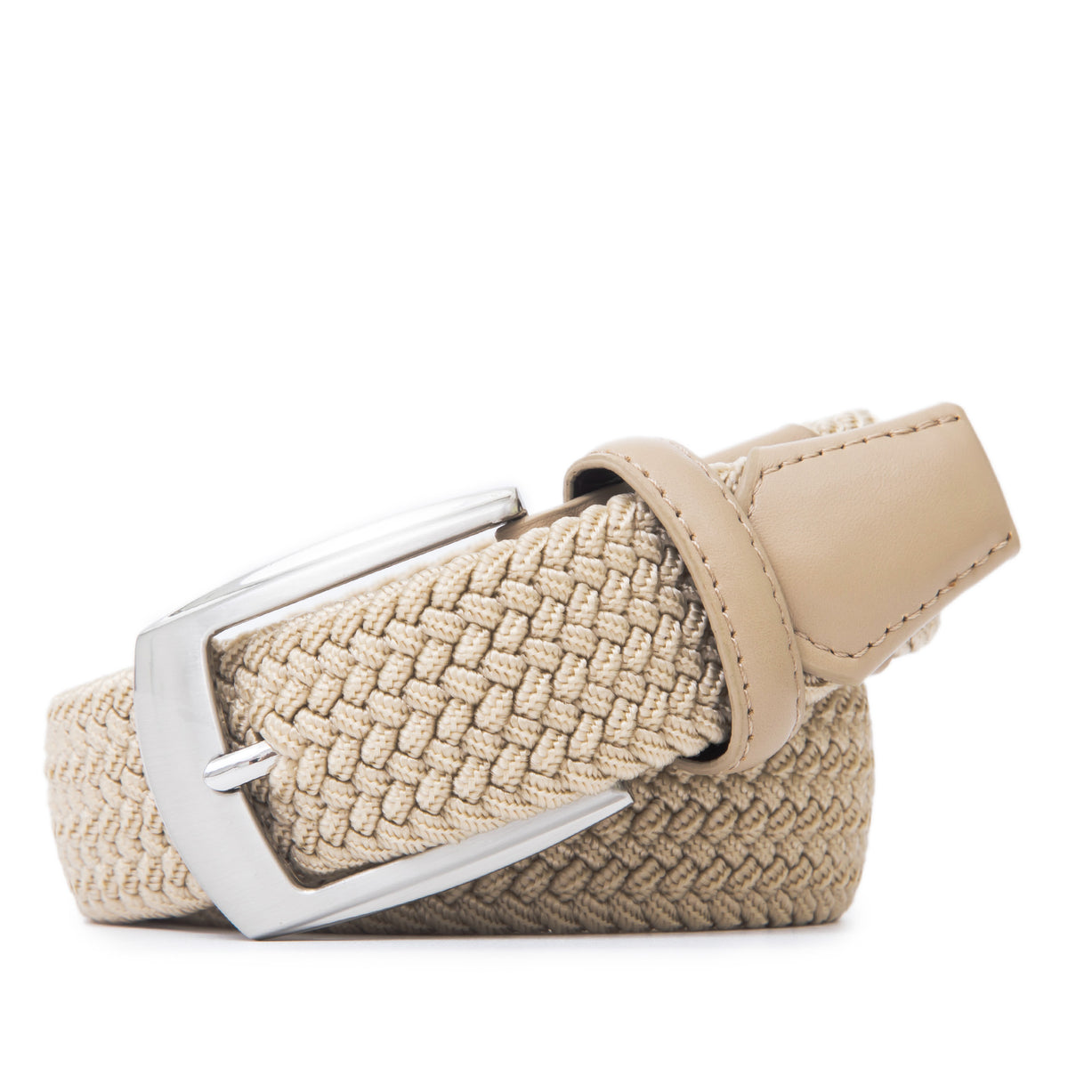 Stretch Woven Belt – Elastic Casual Belt with Leather Trim