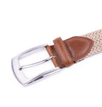 Woven Elastic Leather Trim Single Prong Buckle Men's Belt LA1197
