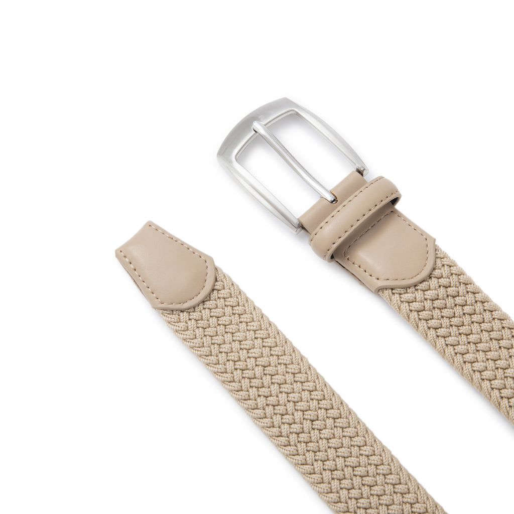Stretch Woven Belt – Elastic Casual Belt with Leather Trim