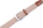 Woven Elastic Leather Trim Single Prong Buckle Men's Belt LA1197