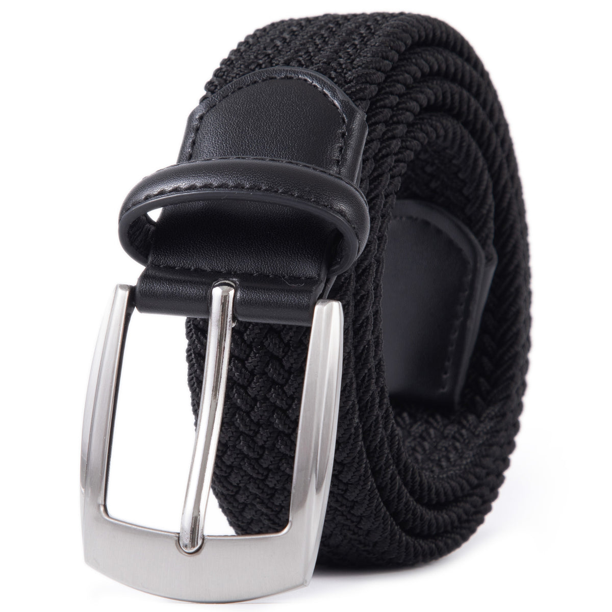 Stretch Woven Belt – Elastic Casual Belt with Leather Trim
