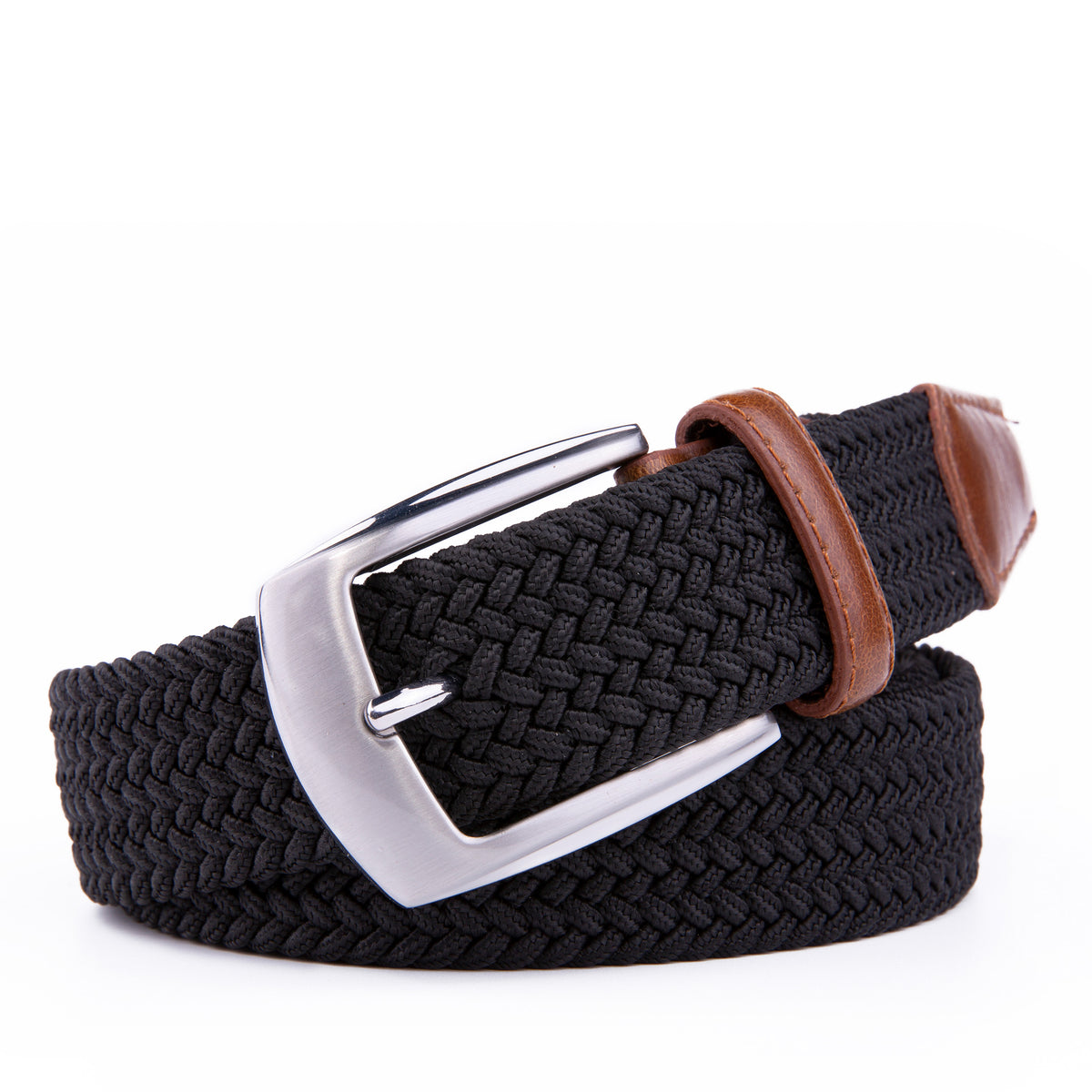 Stretch Woven Belt – Elastic Casual Belt with Leather Trim Main image