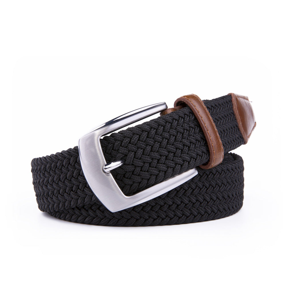 Stretch Woven Belt – Elastic Casual Belt with Leather Trim