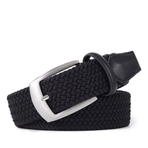 Stretch Woven Belt – Elastic Casual Belt with Leather Trim