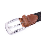 Woven Elastic Leather Trim Single Prong Buckle Men's Belt LA1197
