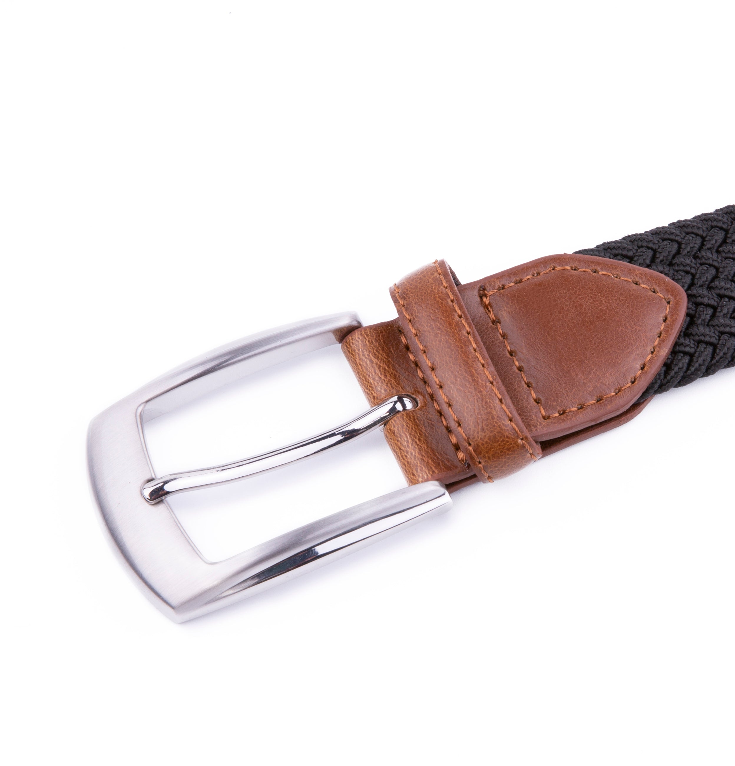 Woven Elastic Leather Trim Single Prong Buckle Men's Belt LA1197