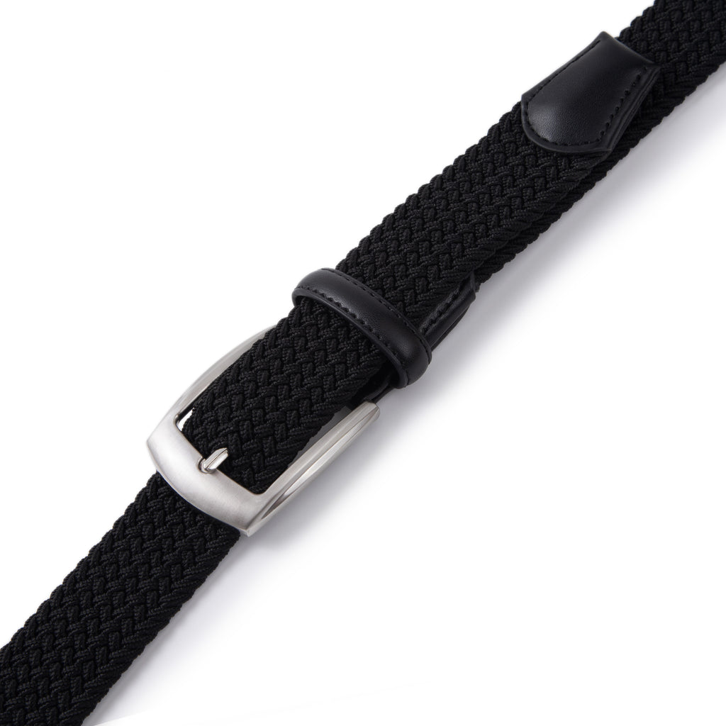 Stretch Woven Belt – Elastic Casual Belt with Leather Trim