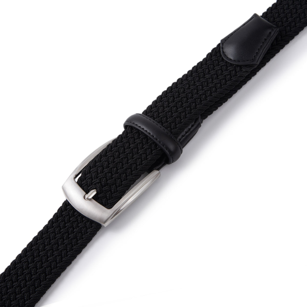 Stretch Woven Belt – Elastic Casual Belt with Leather Trim