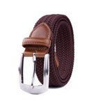 Woven Elastic Leather Trim Single Prong Buckle Men's Belt LA1197