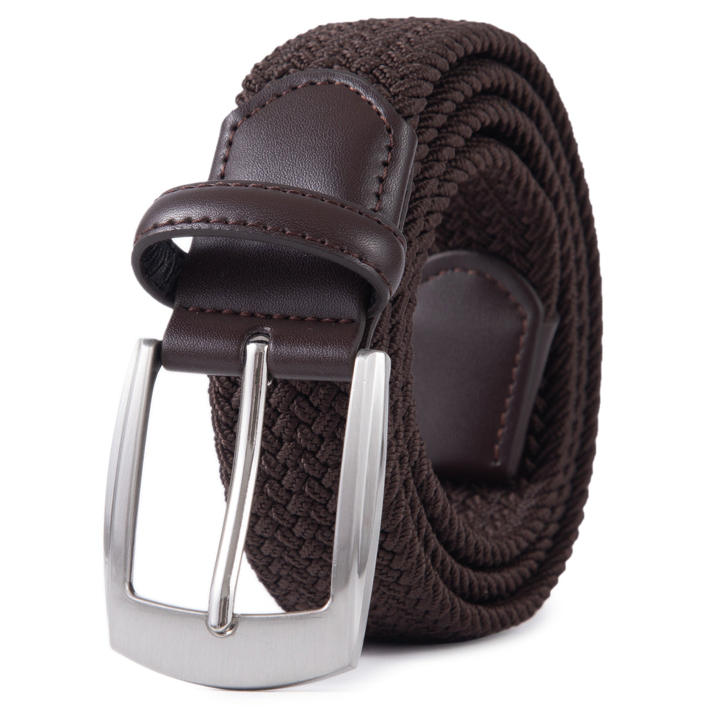 Stretch Woven Belt – Elastic Casual Belt with Leather Trim