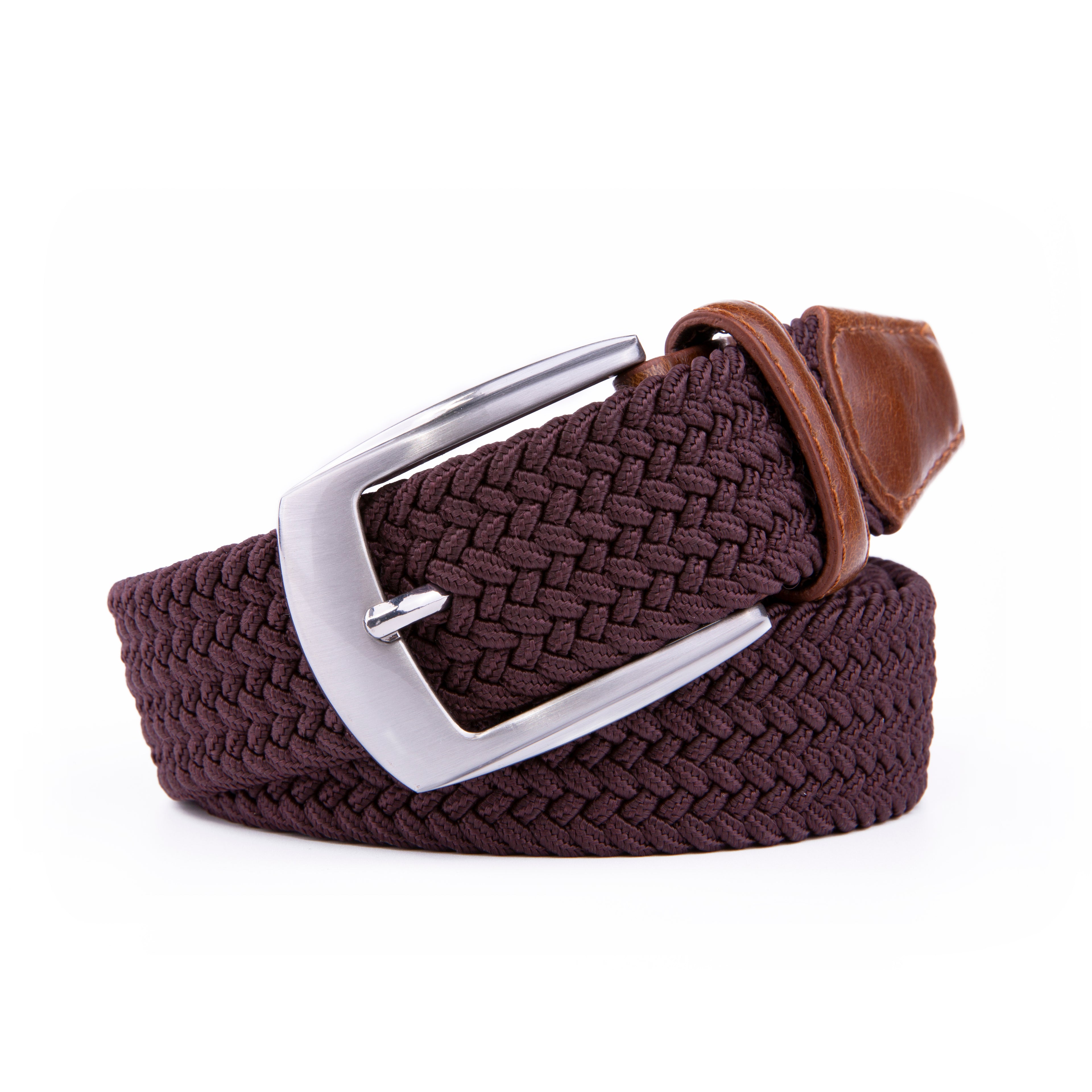 Woven Elastic Leather Trim Single Prong Buckle Men's Belt LA1197