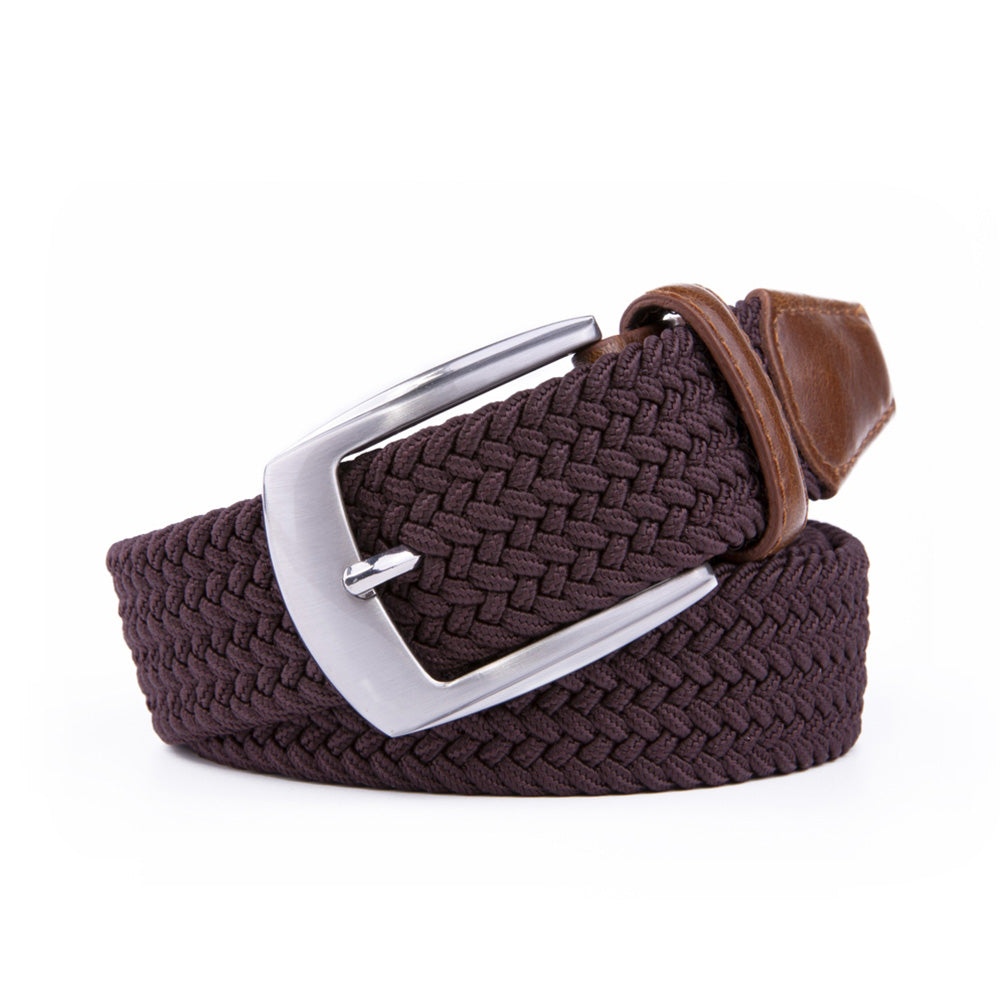 Stretch Woven Belt – Elastic Casual Belt with Leather Trim