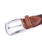 Woven Elastic Leather Trim Single Prong Buckle Men's Belt LA1197