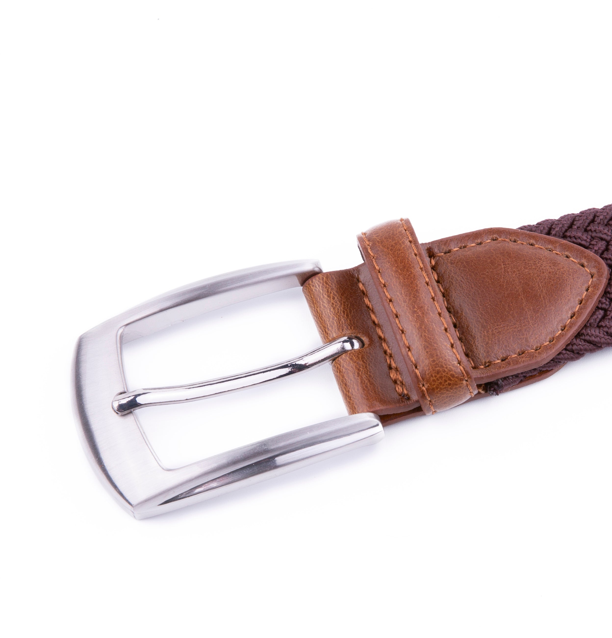 Woven Elastic Leather Trim Single Prong Buckle Men's Belt LA1197