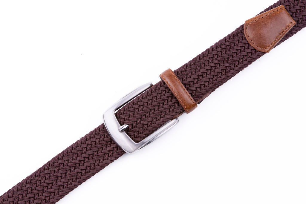 Woven Elastic Leather Trim Single Prong Buckle Men's Belt LA1197