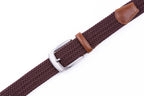 Woven Elastic Leather Trim Single Prong Buckle Men's Belt LA1197