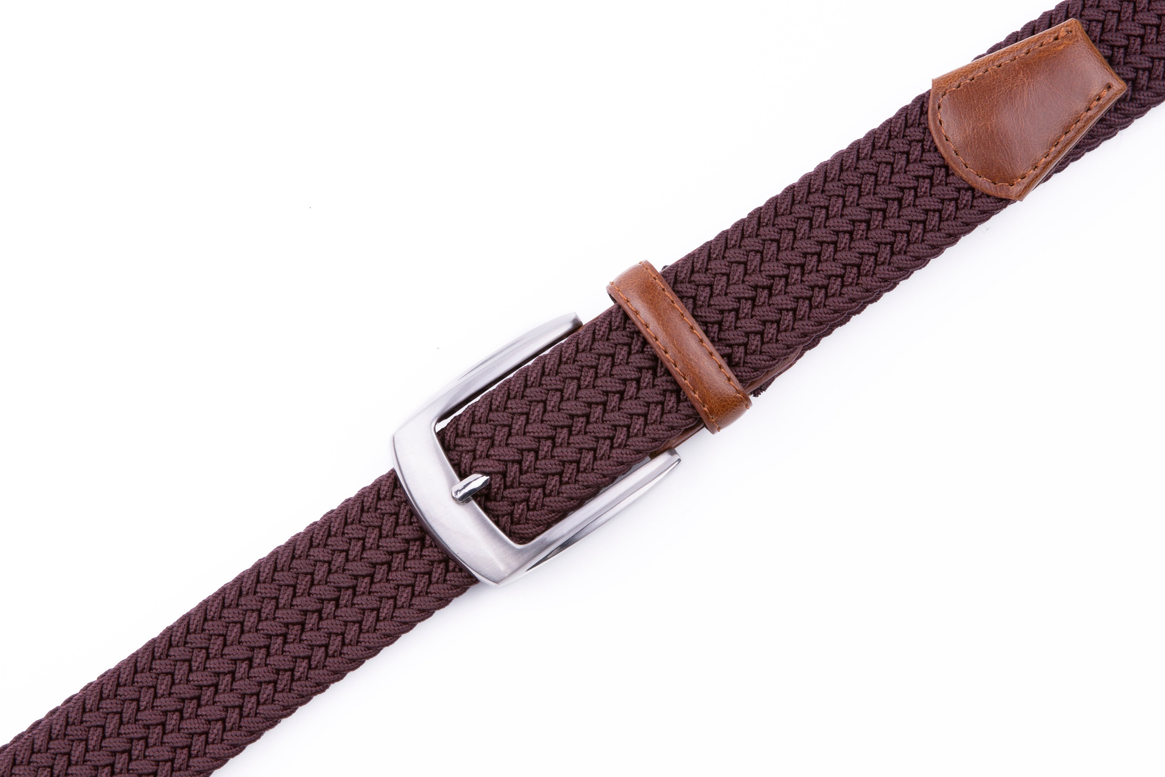 Woven Elastic Leather Trim Single Prong Buckle Men's Belt LA1197