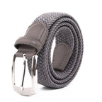 Woven Elastic Leather Trim Single Prong Buckle Men's Belt LA1197