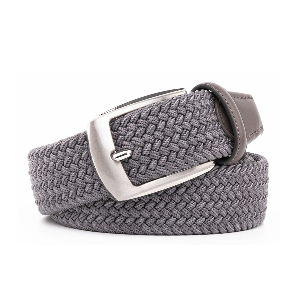 Woven Elastic Leather Trim Single Prong Buckle Men's Belt LA1197